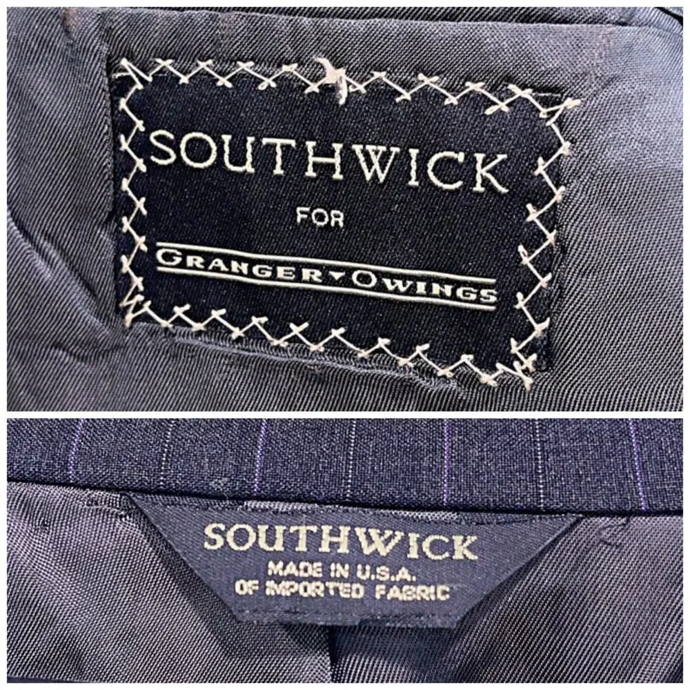 Southwick Bespoke Striped 3 Button Suit Gray Wool Mens 44R 36x31 Pleated Pants